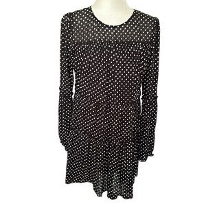 V ery j black & white polka dot tiered mini dress size M feminine sheer summer
